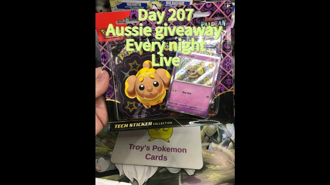 open night Australia Pokemon card giveaways LIVE day 207 opening paldean fates tech s packs #pokemon