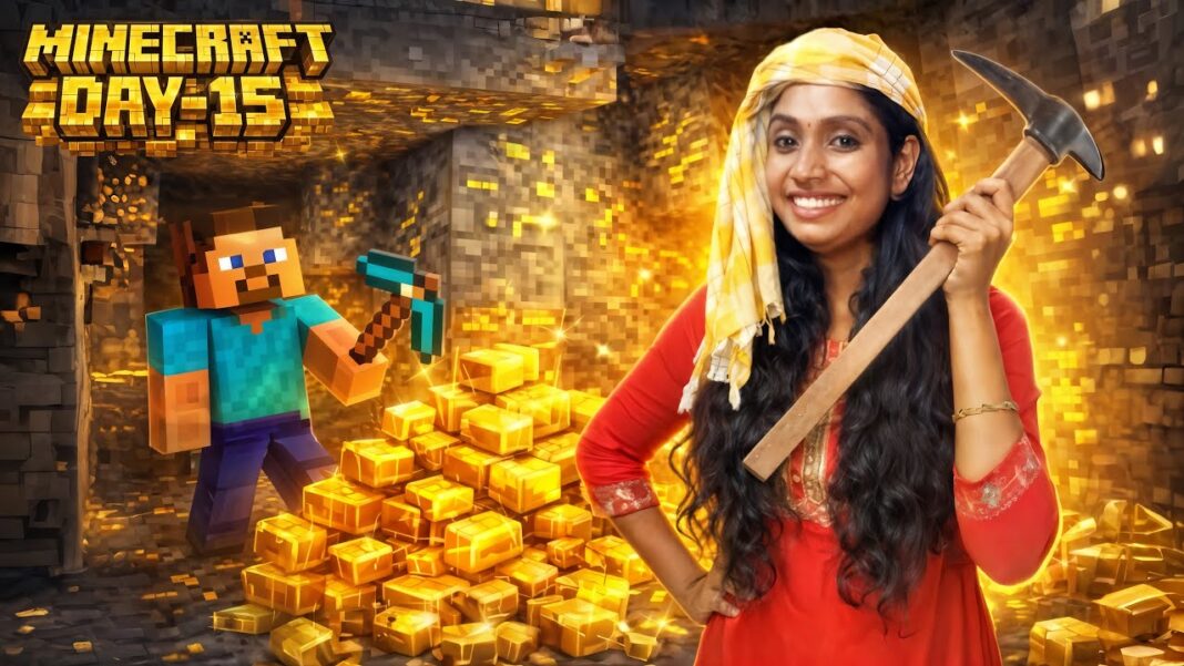 Minecraft Day 15 – I Found A Secret Golden Cave 🪙😱!