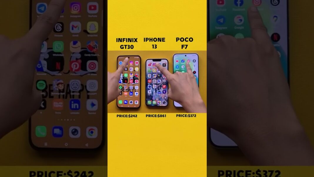 iPhone 13 vs Infinix GT 30 vs Poco F7 🚀 Speed Test & Gaming Battle 2025!